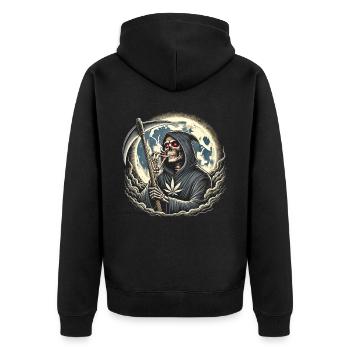 The Intoxicated Grim Reaper in the Moonlight - Unisex Premium Organic Zip Hoodie - black - Back - Nico (187cm)