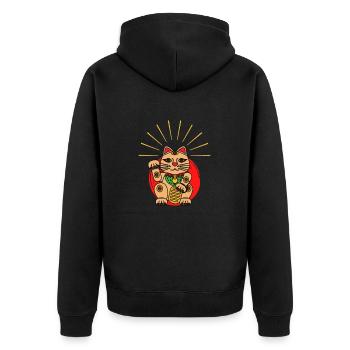 Japan Glückskatze Kawaii Neko - Unisex Premium Bio Zip Hoodie - Schwarz - Hinten - Nico (187cm)