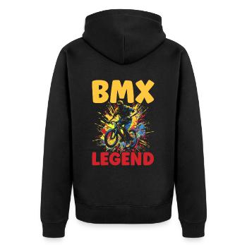BMX Freestyle Biker Bike Fahrrad BMX Fahrer - Unisex Premium Bio Zip Hoodie - Schwarz - Hinten - Nico (187cm)