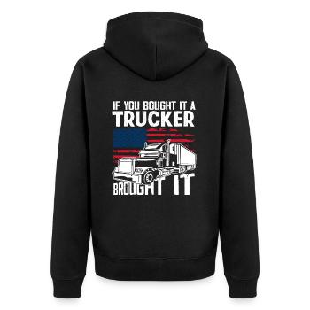 Lkw-Fahrer - Unisex Premium Bio Zip Hoodie - Schwarz - Hinten - Nico (187cm)