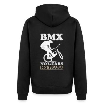 BMX Freestyle Biker Bike Fahrrad BMX Fahrer - Unisex Premium Bio Zip Hoodie - Schwarz - Hinten - Nico (187cm)