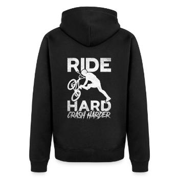 BMX Freestyle Biker Bike Fahrrad BMX Fahrer - Unisex Premium Bio Zip Hoodie - Schwarz - Hinten - Nico (187cm)