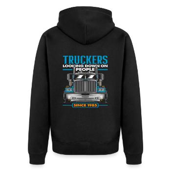 Lkw-Fahrer - Unisex Premium Bio Zip Hoodie - Schwarz - Hinten - Nico (187cm)