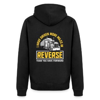 Lkw-Fahrer - Unisex Premium Bio Zip Hoodie - Schwarz - Hinten - Nico (187cm)