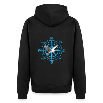 Cardinal Direction Kompas Wind Rose Seagull Maritime - Unisex Premium Organic Zip Hoodie - black - Back - Nico (187cm)