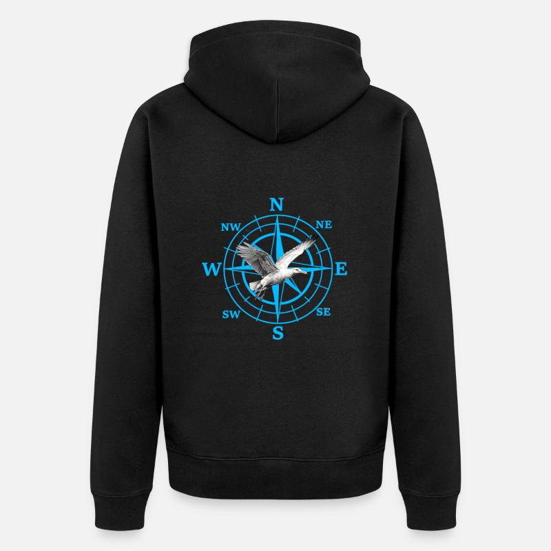Himmelsrichtung Kompas Windrose Möwe maritim - Unisex Premium Bio Zip Hoodie - Schwarz
