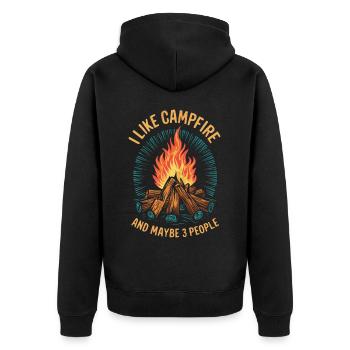 Lagerfeuer Liebhaber Lustig Introvertiert Outdoor Camping - Unisex Premium Bio Zip Hoodie - Schwarz - Hinten - Nico (187cm)