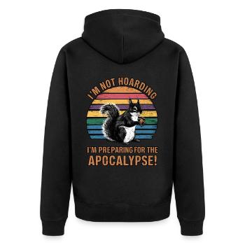 Funny Squirrel Retro Hoarding Humor Survival - Unisex Premium Organic Zip Hoodie - black - Back - Nico (187cm)