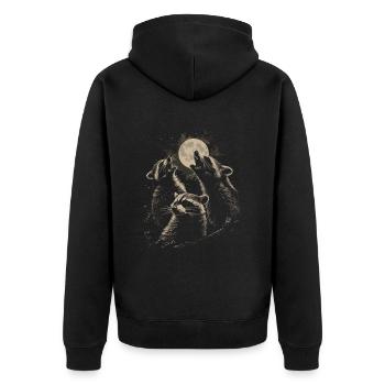 3 Raccoons Moon Howling Funny Animal Art - Unisex Premium Organic Zip Hoodie - black - Back - Nico (187cm)