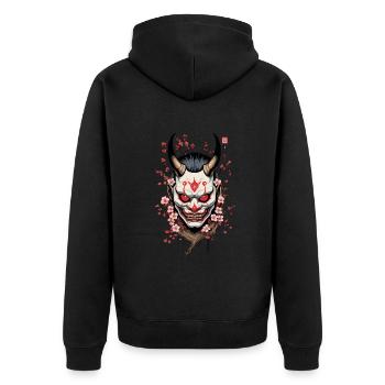 Oni Demon Mask Samurai Aesthetic Yokai - Unisex Premium Organic Zip Hoodie - black - Back - Nico (187cm)