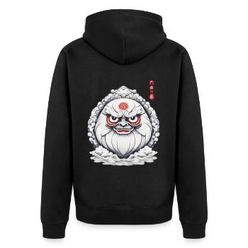 Japanese Daruma Aesthetic Vintage Design - Unisex Premium Organic Zip Hoodie - black - Back - Nico (187cm)