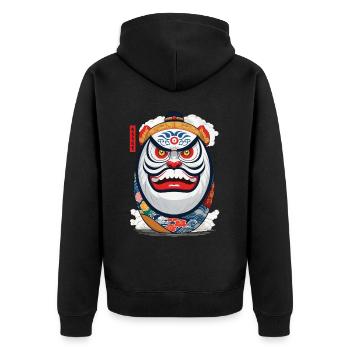 Japanese Daruma Aesthetic Yokai Streetwear - Unisex Premium Organic Zip Hoodie - black - Back - Nico (187cm)