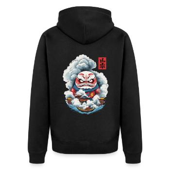 Japanese Daruma Aesthetic Yokai Design - Unisex Premium Organic Zip Hoodie - black - Back - Nico (187cm)