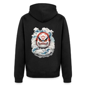 Japanischer Daruma Aesthetic Yokai Vintage - Unisex Premium Bio Zip Hoodie - Schwarz - Hinten - Nico (187cm)