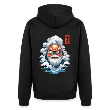 Japanese Daruma Aesthetic Vintage Yokai - Unisex Premium Organic Zip Hoodie - black - Back - Nico (187cm)