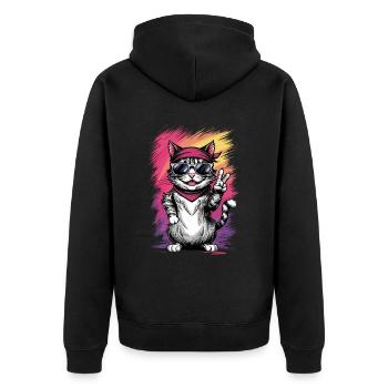 Streetstyle Katze Graffiti Kunst Streetart - Unisex Premium Bio Zip Hoodie - Schwarz - Hinten - Nico (187cm)