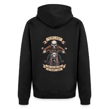 Motorrad Bart Biker Vollbart Bike Rocker - Unisex Premium Bio Zip Hoodie - Schwarz - Hinten - Nico (187cm)