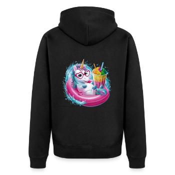Niedliches Einhorn genießt Eiscreme-Spaß - Unisex Premium Bio Zip Hoodie - Schwarz - Hinten - Nico (187cm)
