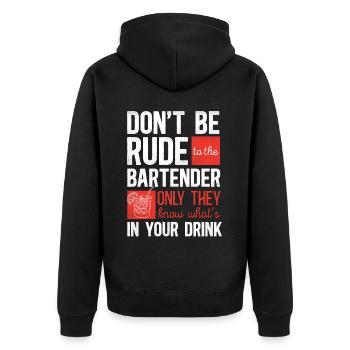 Bartender Mixologist Don't Be Rude - Unisex Premium Bio Zip Hoodie - Schwarz - Hinten - Nico (187cm)