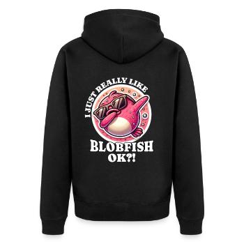 I Love Blobfish Saying - Unisex Premium Organic Zip Hoodie - black - Back - Nico (187cm)