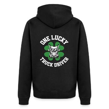St. Patrick's Day Truck Driver Shamrock - Unisex Premium Organic Zip Hoodie - black - Back - Nico (187cm)