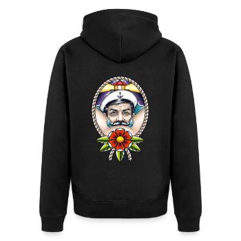 Sailor Barber Mustache Sailor Mustache - Unisex Premium Organic Zip Hoodie - black - Back - Nico (187cm)