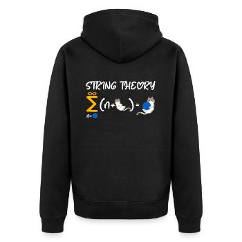 String Theorie Nerd Schrödingers Katze - Unisex Premium Bio Zip Hoodie - Schwarz - Hinten - Nico (187cm)