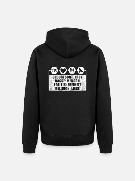 against racism, against the right, against Nazis, love - Unisex Premium Organic Zip Hoodie - black
