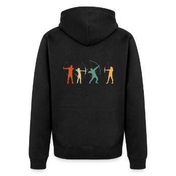 Retro Bogenschießen - Unisex Premium Bio Zip Hoodie - Schwarz - Hinten - Nico (187cm)