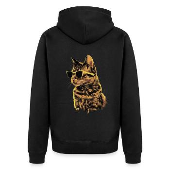 Chartreux-Katzen-Sonnenbrille Geschenk - Unisex Premium Bio Zip Hoodie - Schwarz - Hinten - Nico (187cm)