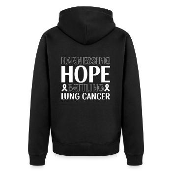 Lung Cancer Warrior Lung Cancer Awareness - Unisex Premium Organic Zip Hoodie - black - Back - Nico (187cm)
