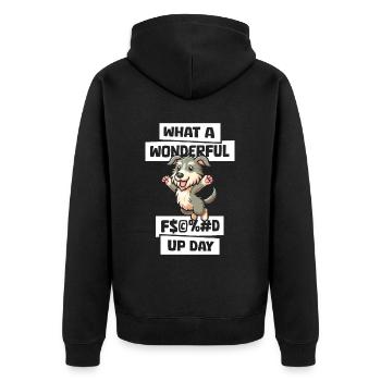 Irischer Wolfshund Fucked Up Day - Unisex Premium Bio Zip Hoodie - Schwarz - Hinten - Nico (187cm)