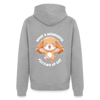Cocker Spaniel Fucked Up Day - Unisex Premium Bio Zip Hoodie - Grau meliert - Hinten - Nico (187cm)