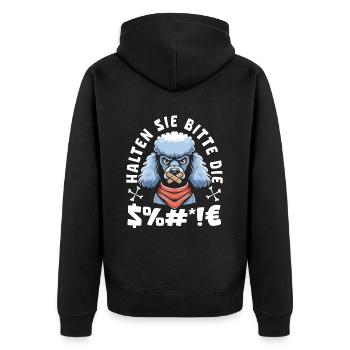 Pudel Halten Sie Bitte Die Fresse - Unisex Premium Bio Zip Hoodie - Schwarz - Hinten - Nico (187cm)