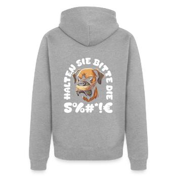 Great Dane, please keep your mouth shut - Unisex Premium Organic Zip Hoodie - heather grey - Back - Nico (187cm)