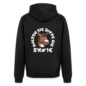 mule donkey please keep your mouth shut - Unisex Premium Organic Zip Hoodie - black - Back - Nico (187cm)