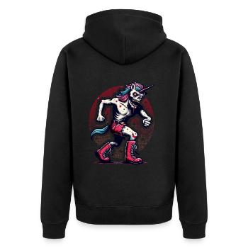 Zombie Einhorn Untotes Mystisches Wesen - Unisex Premium Bio Zip Hoodie - Schwarz - Hinten - Nico (187cm)