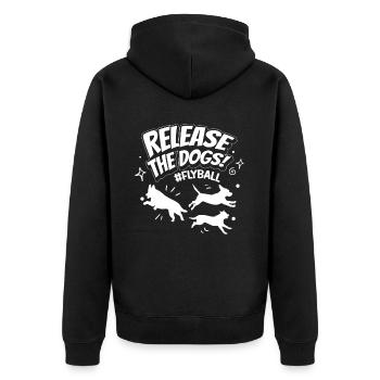 Flyball Canine Sport Agility Parcour Dog - Unisex Premium Bio Zip Hoodie - Schwarz - Hinten - Nico (187cm)