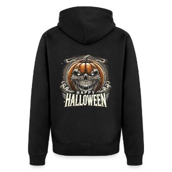 Sinister Pumpkin - Happy Halloween - Unisex Premium Bio Zip Hoodie - Schwarz - Hinten - Nico (187cm)