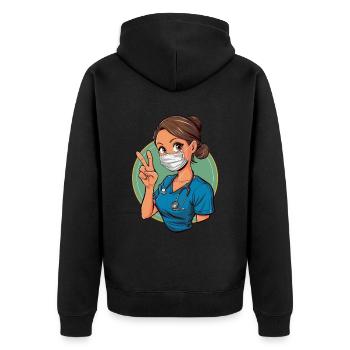 Lustige Krankenschwester mit Humor - Unisex Premium Bio Zip Hoodie - Schwarz - Hinten - Nico (187cm)