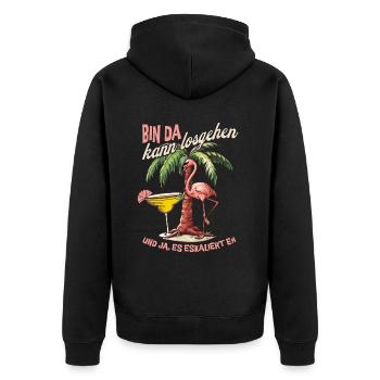 Party Design Flamingo 'I'm Here You Can Go' - Unisex Premium Organic Zip Hoodie - black - Back - Nico (187cm)