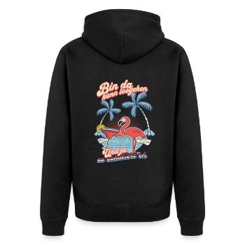 Flamingo 'I'm Here You Can Go' Party Design - Unisex Premium Organic Zip Hoodie - black - Back - Nico (187cm)