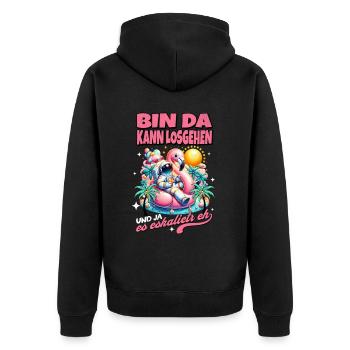 Drôle de flamant rose 'Je suis là peut aller' - Veste à capuche bio Premium Unisexe - noir - Dos - Nico (187cm)