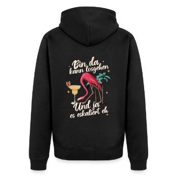 'I’m there can go' flamant rose pour la fête - Veste à capuche bio Premium Unisexe - noir - Dos - Nico (187cm)