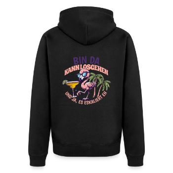 Flamingo 'Bin da kann los' Design Girls' Night Out - Unisex Premium Organic Zip Hoodie - black - Back - Nico (187cm)