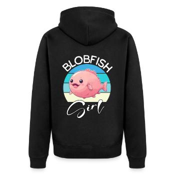 Blobfish Girl Blobfisch - Unisex Premium Bio Zip Hoodie - Schwarz - Hinten - Nico (187cm)