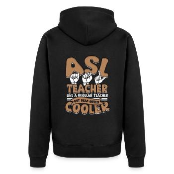ASL Sign Language Interpreter - Unisex Premium Organic Zip Hoodie - black - Back - Nico (187cm)