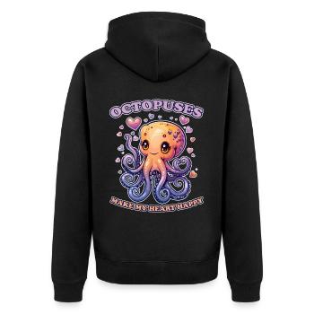 Lustiges Kraken Kopffüßer Tintenfisch Geschenk - Unisex Premium Bio Zip Hoodie - Schwarz - Hinten - Nico (187cm)
