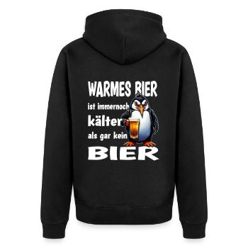 Warmes Bier Ist Immernoch Kälter Als Gar Kein Bier - Unisex Premium Bio Zip Hoodie - Schwarz - Hinten - Nico (187cm)