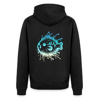 Blobfish Cardio Blobfisch - Unisex Premium Bio Zip Hoodie - Schwarz - Hinten - Nico (187cm)